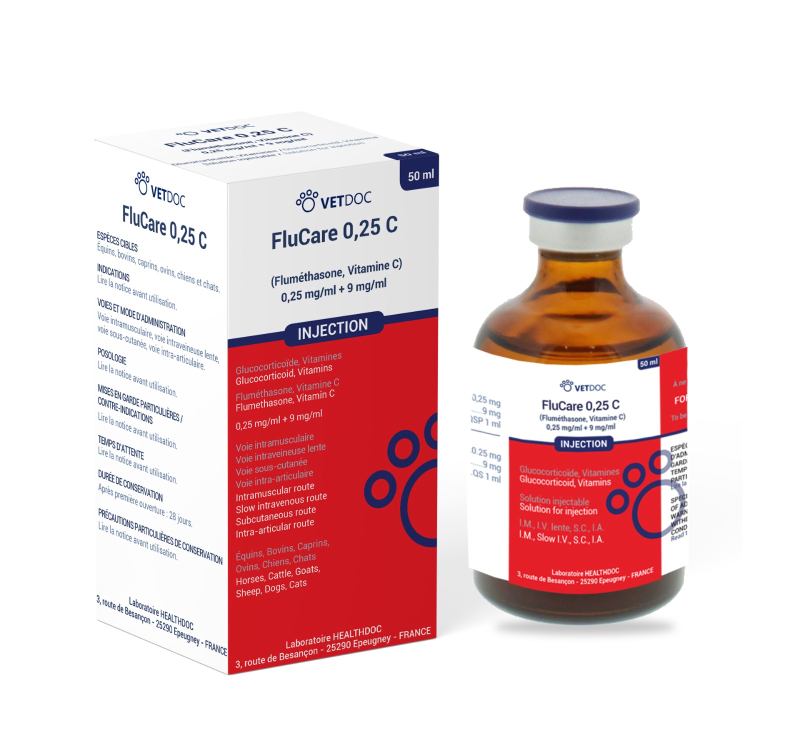Boîte et flacon FluCare 0,25 C